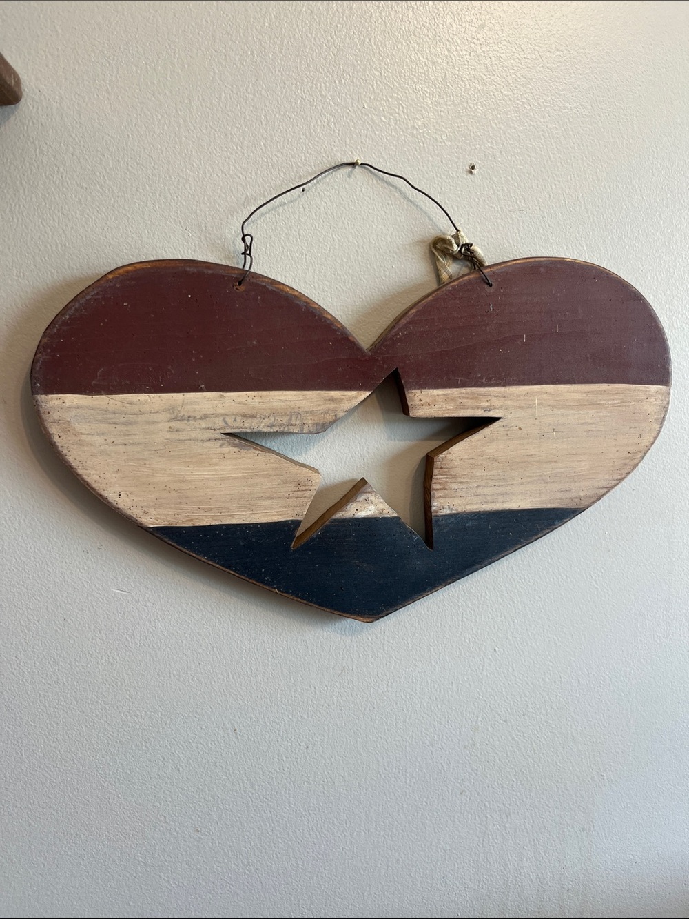 Americana Wooden Heart Star wall hanging primitive